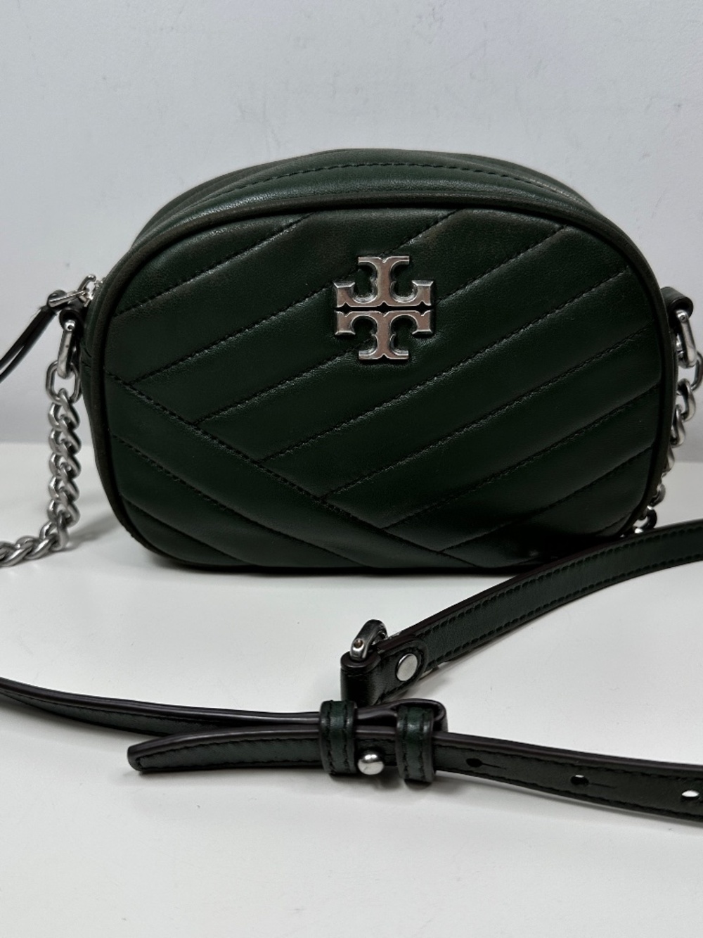 USED Tory Burch Kira Chevron Leather Camera Bag - Small In Green